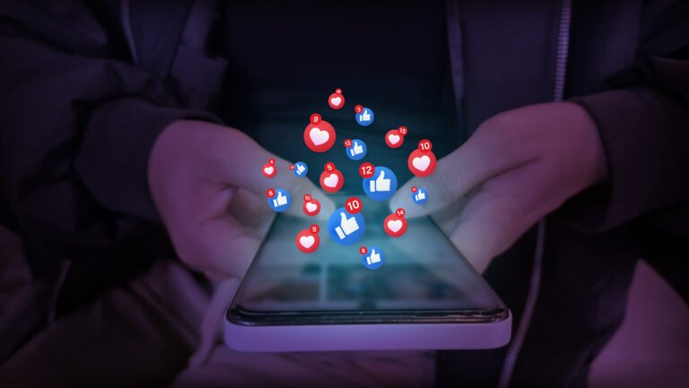 vecteezy smartphone with floating social media reaction icons 73734314
