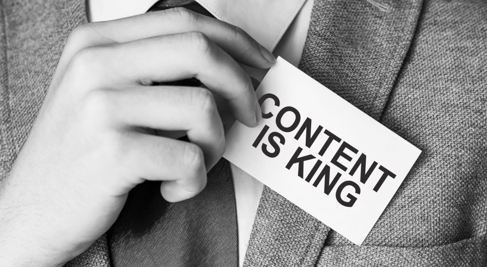 content is king words on business card